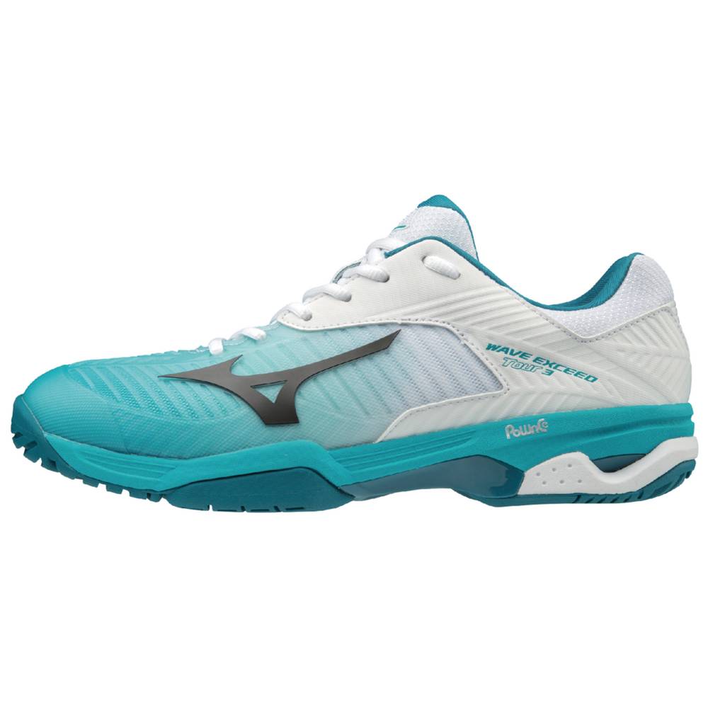 Zapatos De Tenis Mizuno Wave Exceed Tour 3 AC Para Hombre Blancos/Electrico Azul Azules 3241897-UP